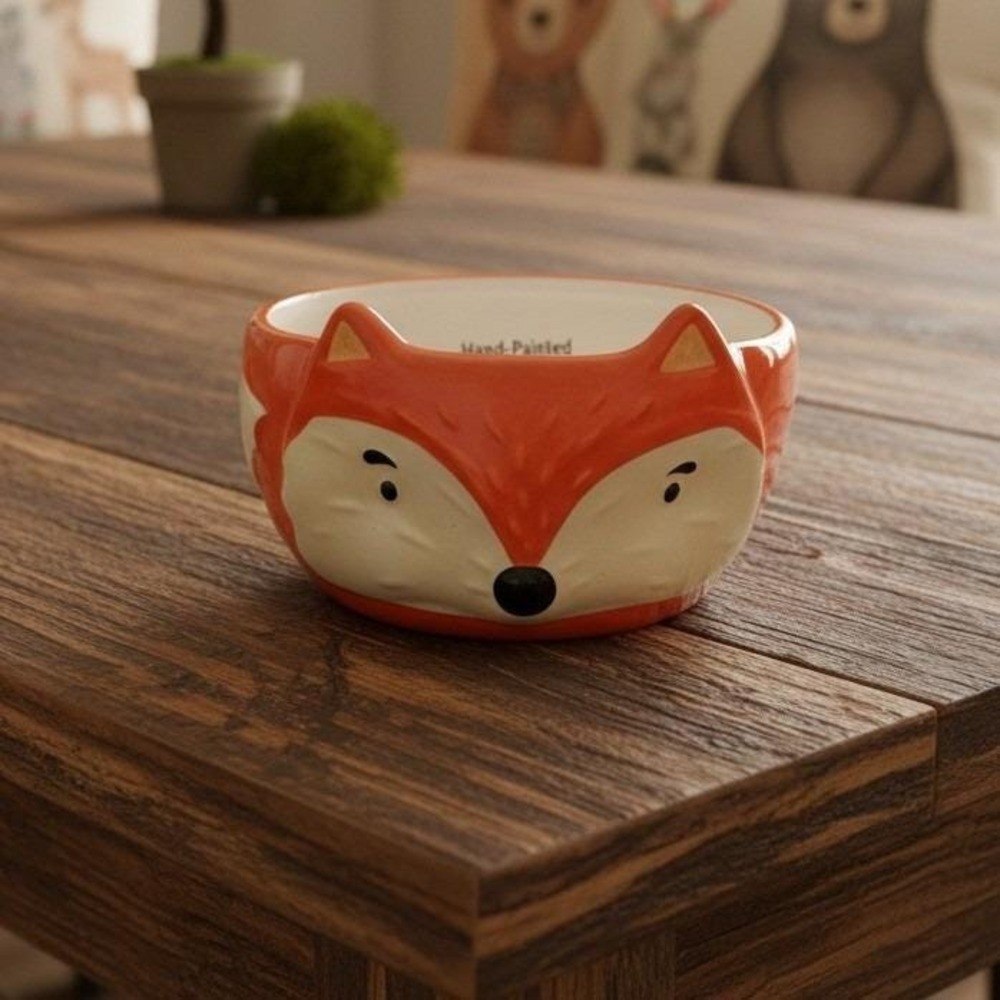 Fox Bowl Hand Painted 29oz Orange Dishwasher Microwave Safe